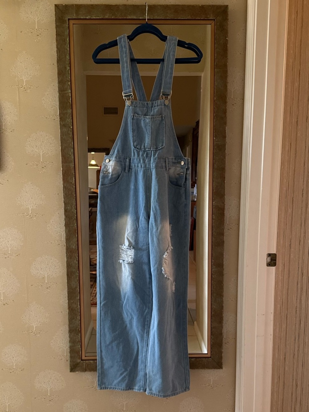 Distressed Blue Denim Overalls
